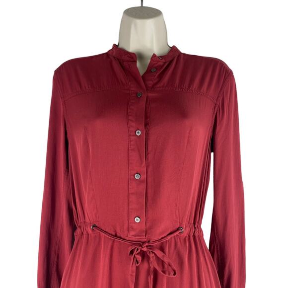 All Saints Sanko Drawstring Tie Mini Shirt Dress Crimson Orange Size 2 - Picture 3 of 7